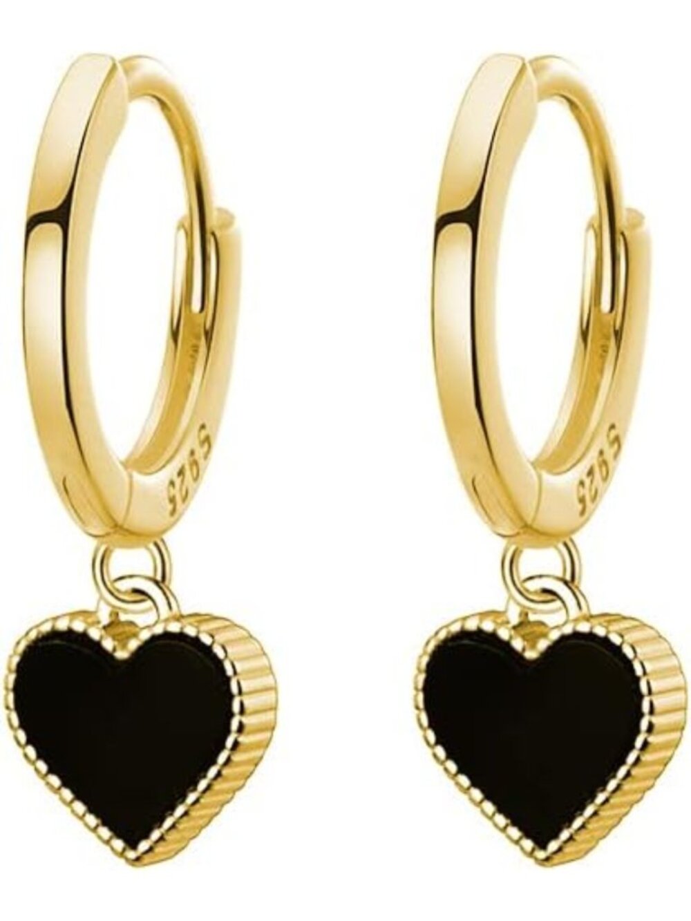 925 Sterling Silver Black Heart Hoop Earrings for Women & Teens - Love Huggie